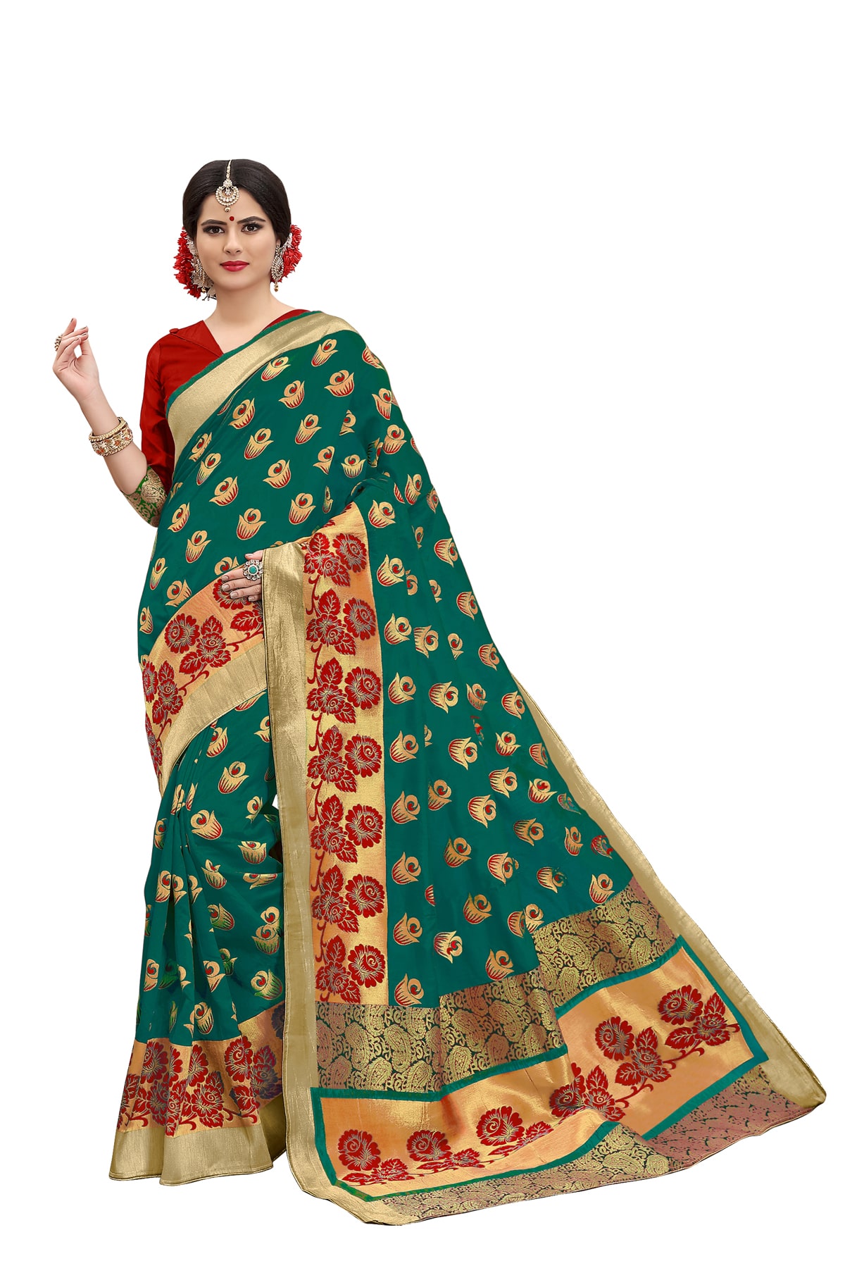 

Vardan Ethnic Silk Floral Green Color Saree