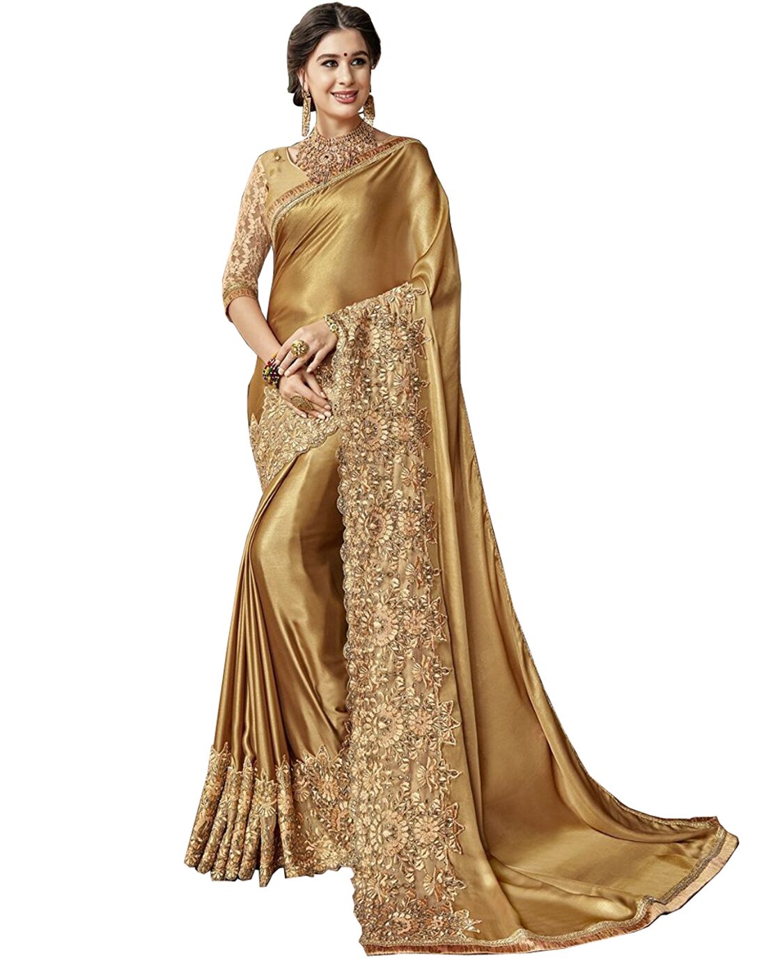 

Vardan Ethnic Silk Gold Embroidered Saree For Women