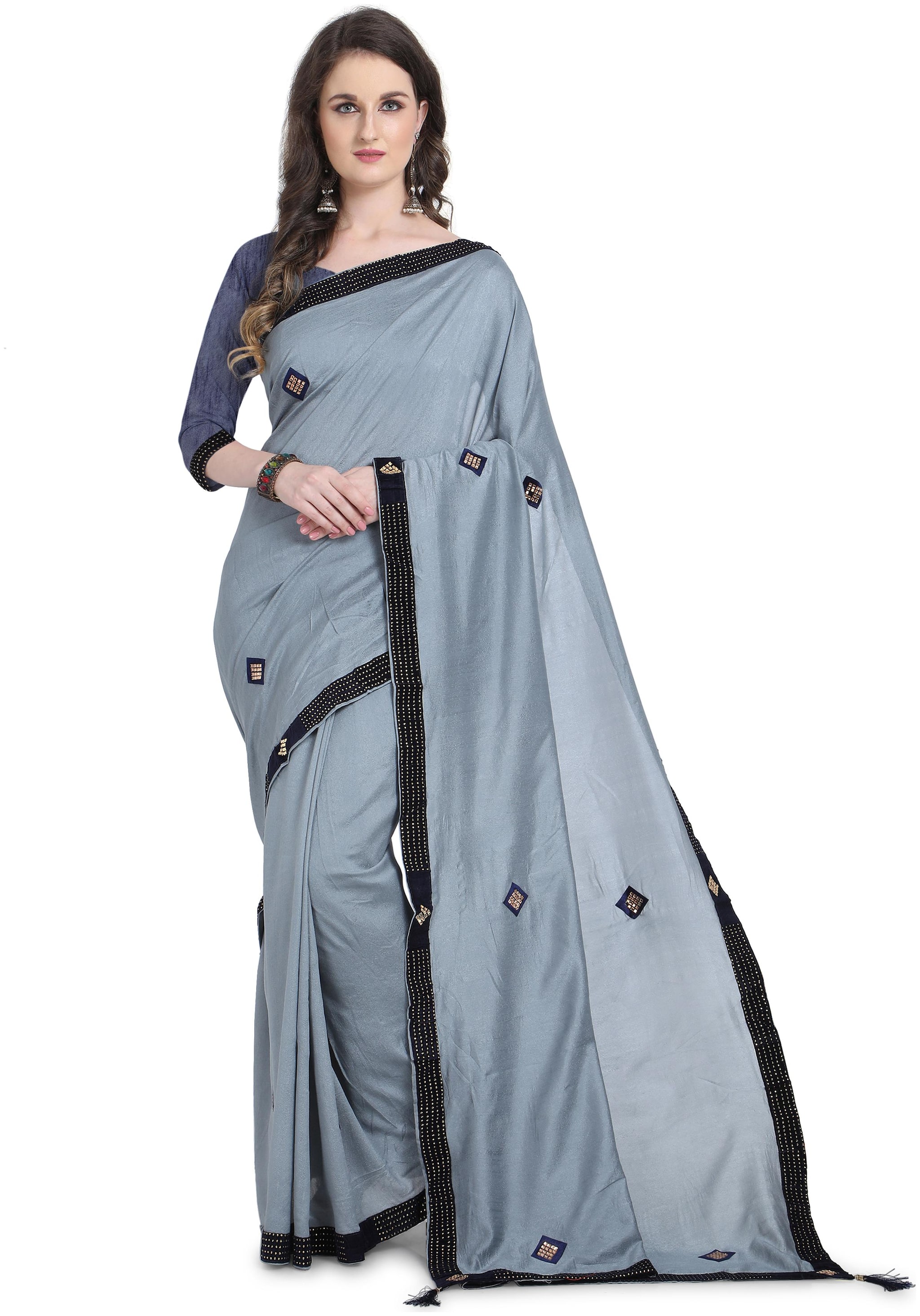 

Vardan Ethnic Women Georgette Grey Designer Saree With Blouse