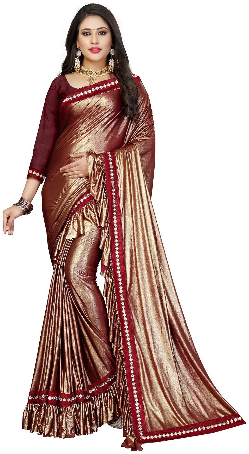 

Vardan Ethnic Maroon Solid Universal Designer Saree With blouse