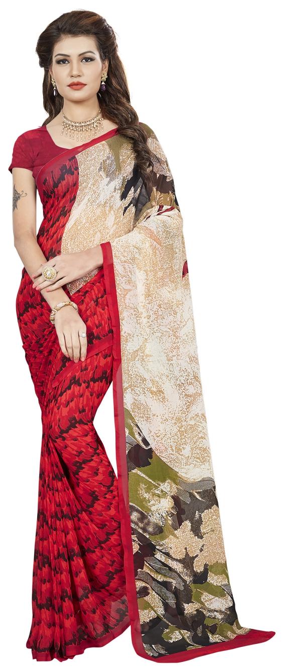 

Vardan Prints Women s Geogette Saree With Blouse Piece