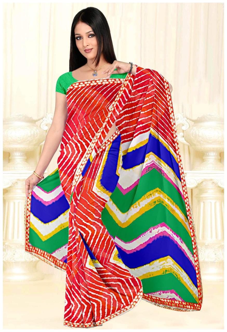 

Vardan Prints Lehariya saree with Border blouse piece