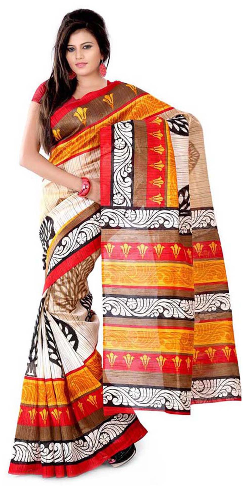 

Vardan Prints Red Polyester And Cotton Saree