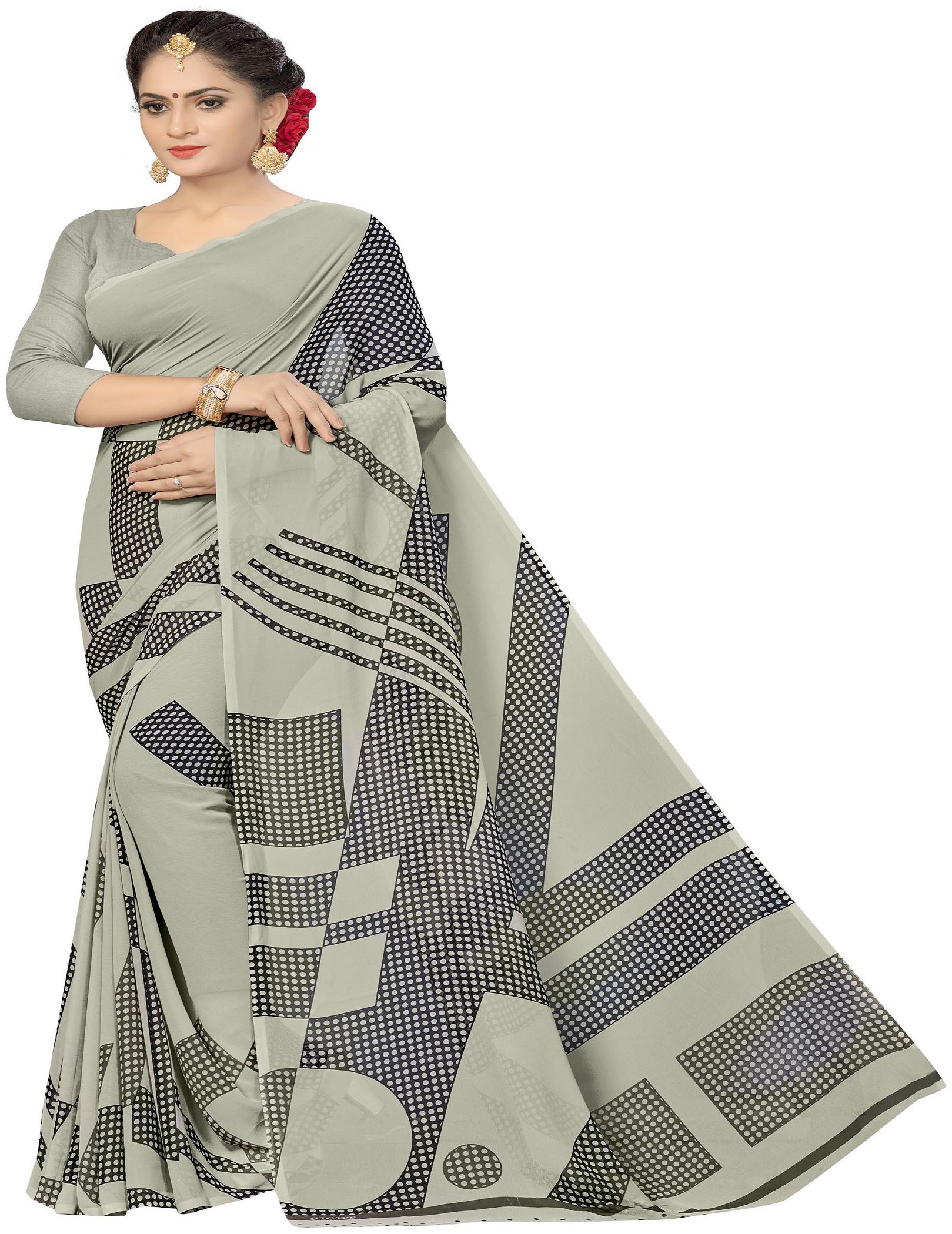 

Vardan Prints Georgette Saree- Grey