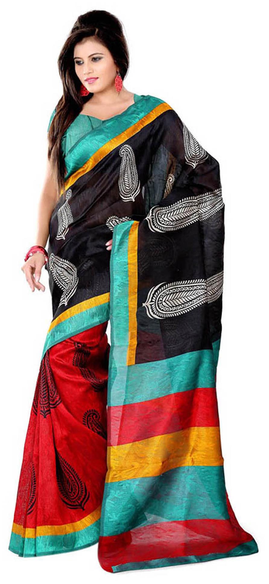 

Vardan Prints Black Polyester And Cotton Saree