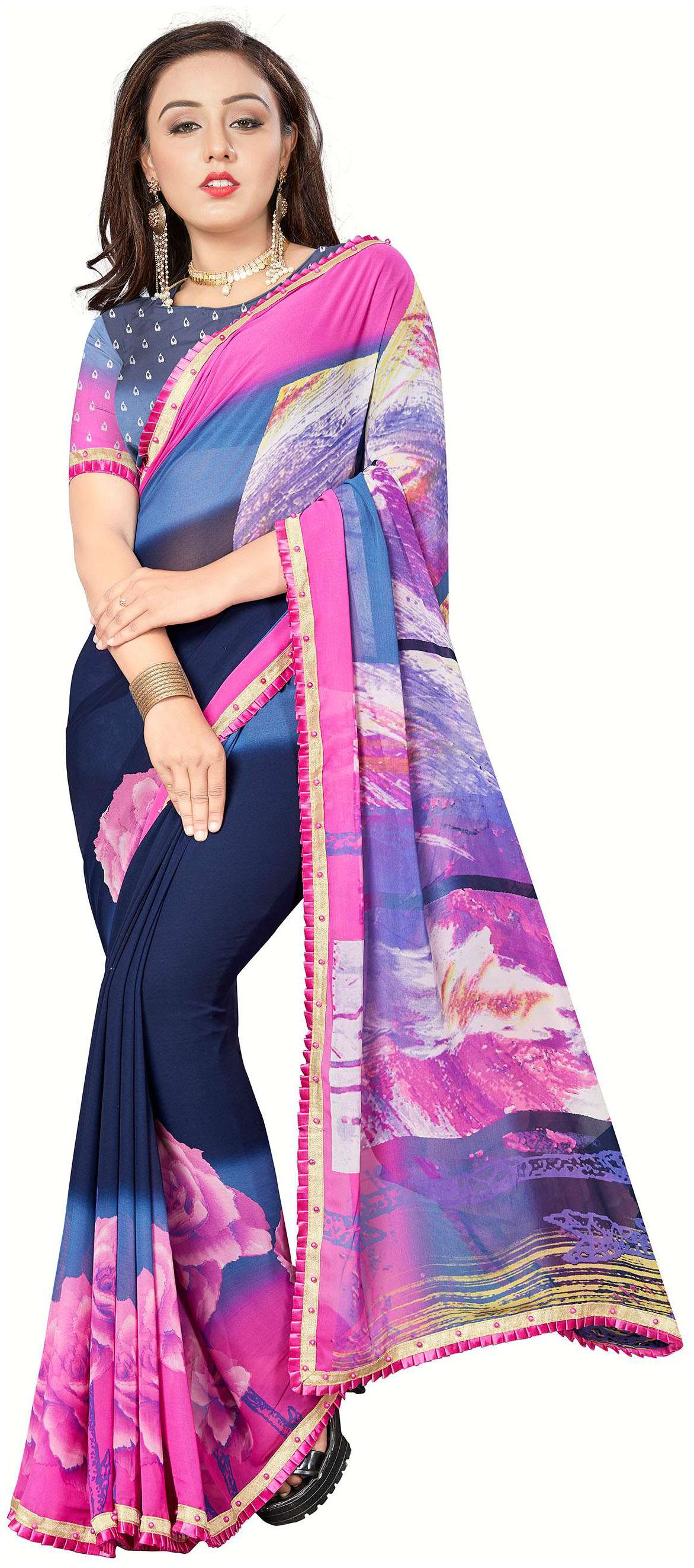 

Vardan Prints Pink color boder Georgette Saree