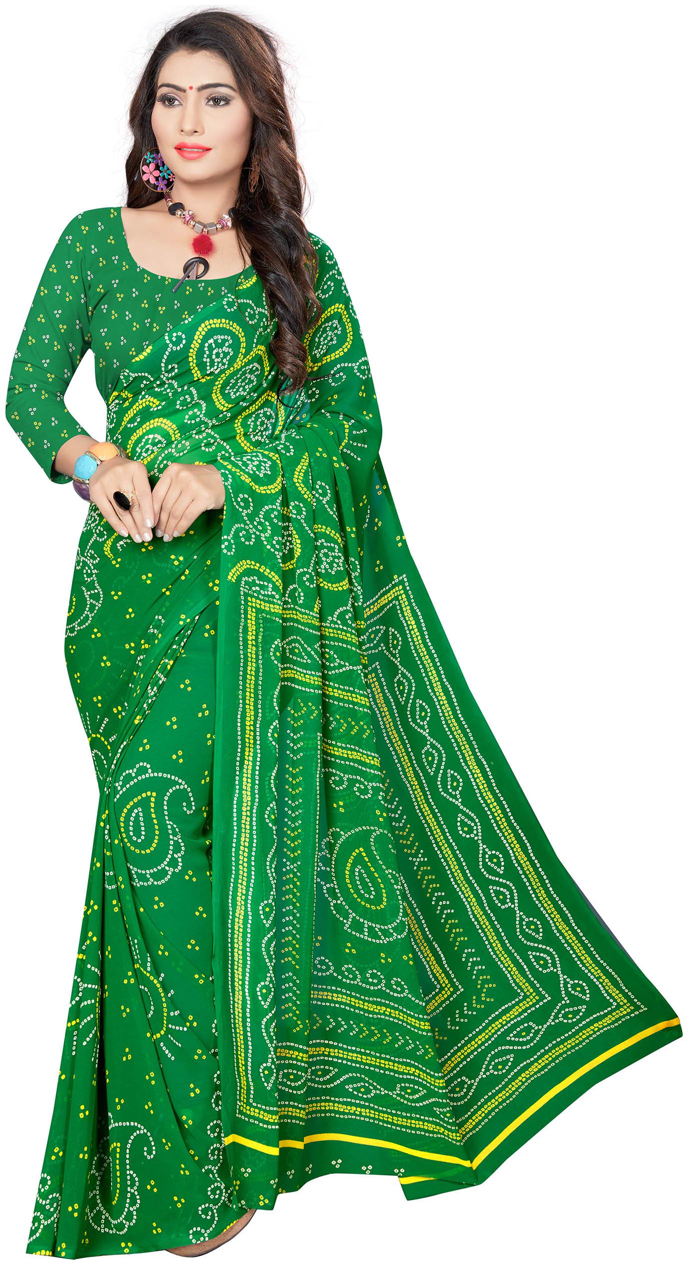 

Vardan Prints Green Colour Bhandani Saree With Blouse Piece