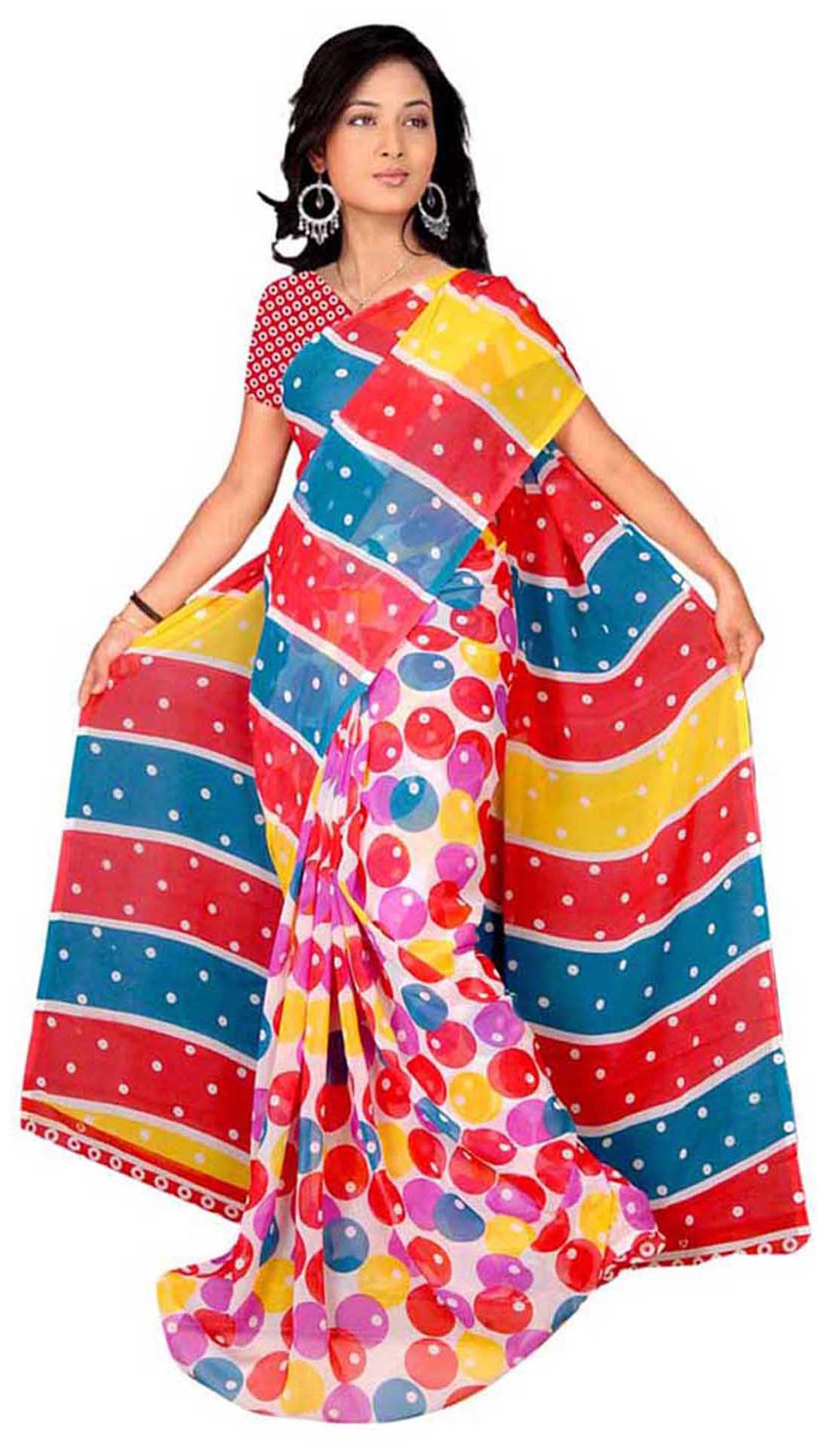 

Vardan Prints Red Faux Georgette Saree