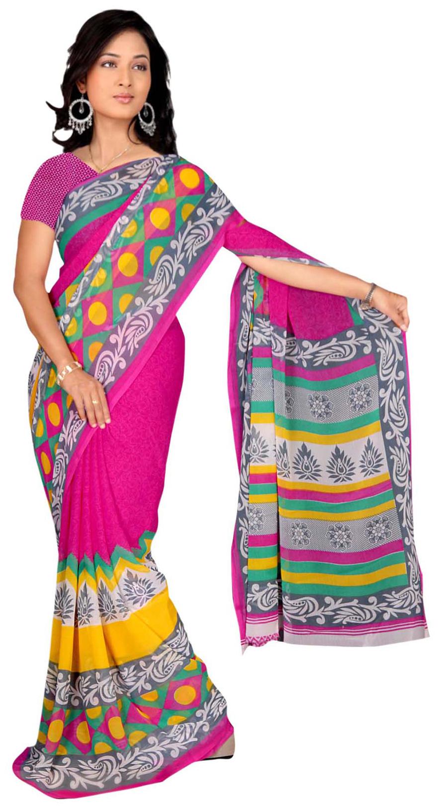

Vardan Prints Pink Chiffon Saree