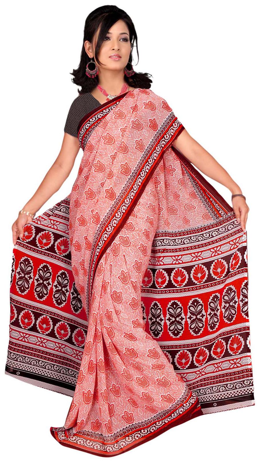 

VARDAN PRINTS Orange Gerogette Saree