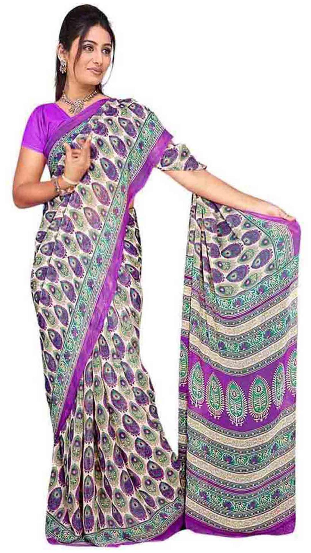 

Vardan Prints Purple Faux Georgette Saree