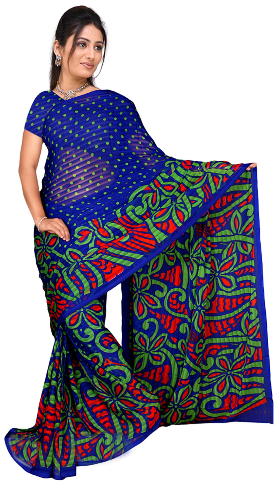 

Vardan Prints Blue Georgette Saree