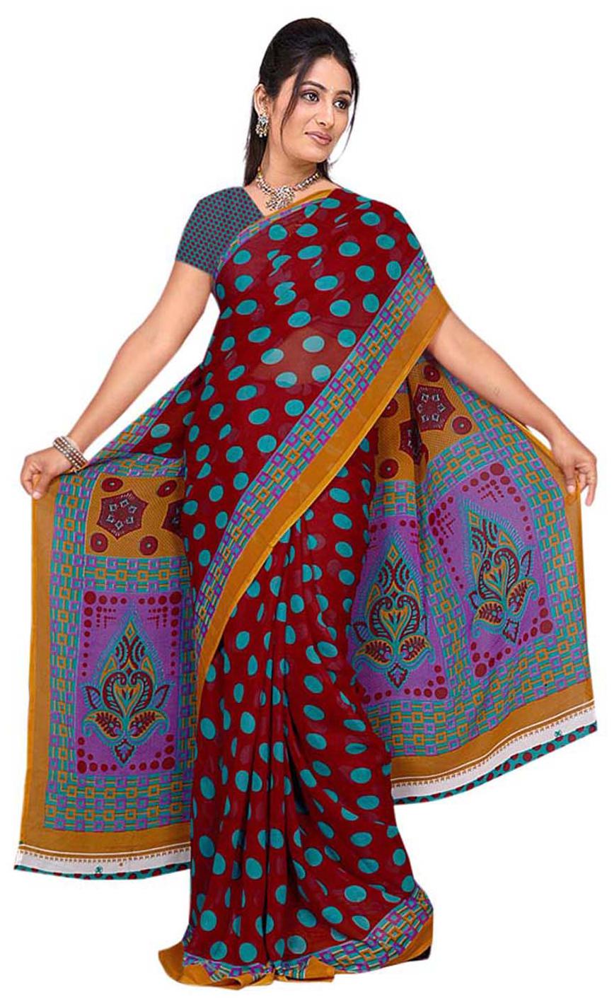

Vardan Prints Red Faux Georgette Saree