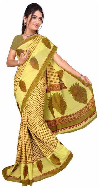 Vardan Prints Yellow Faux Georgette Saree