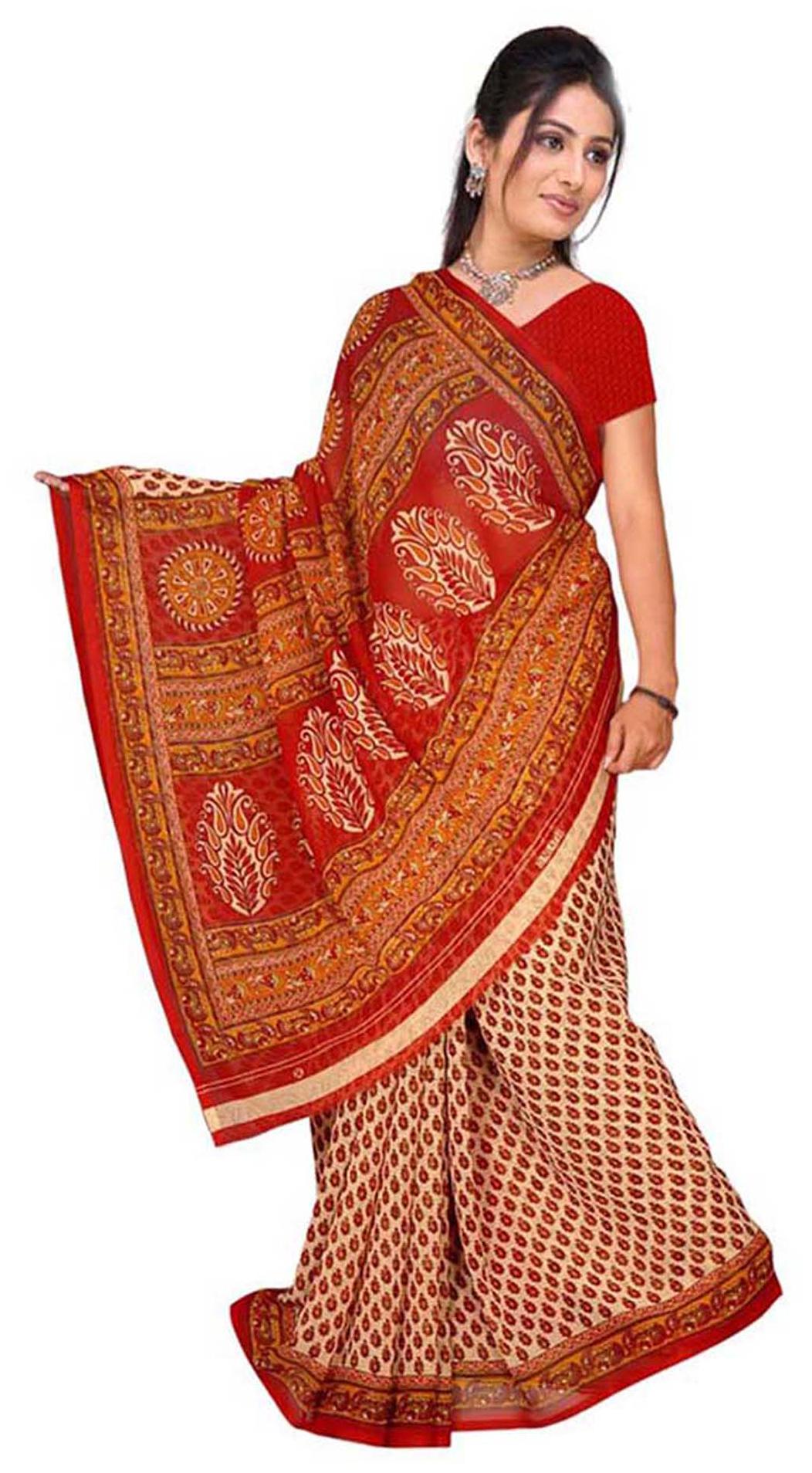 

Vardan Prints Red Faux Georgette Saree