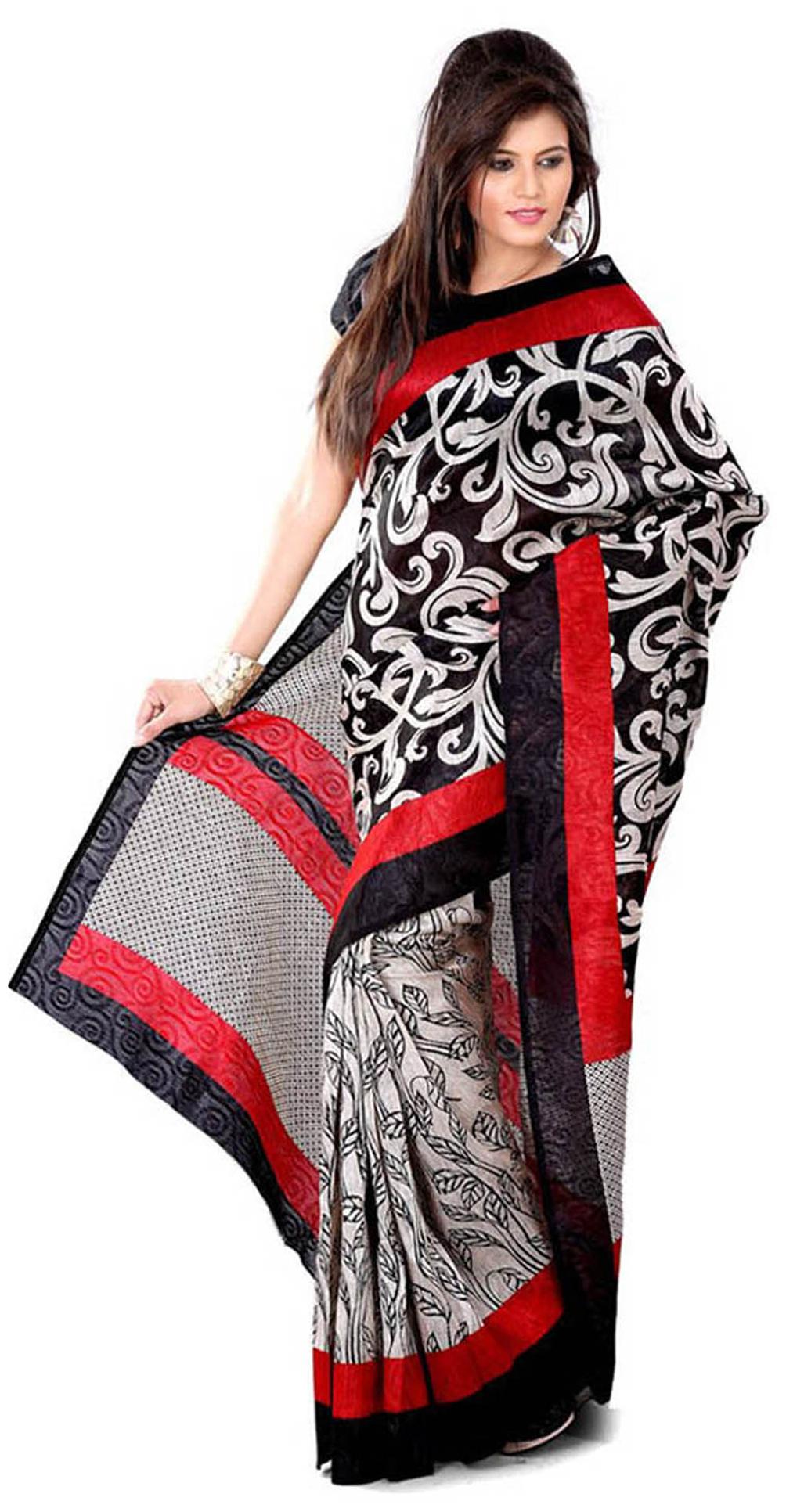 

Vardan Prints Black Polyester And Cotton Saree