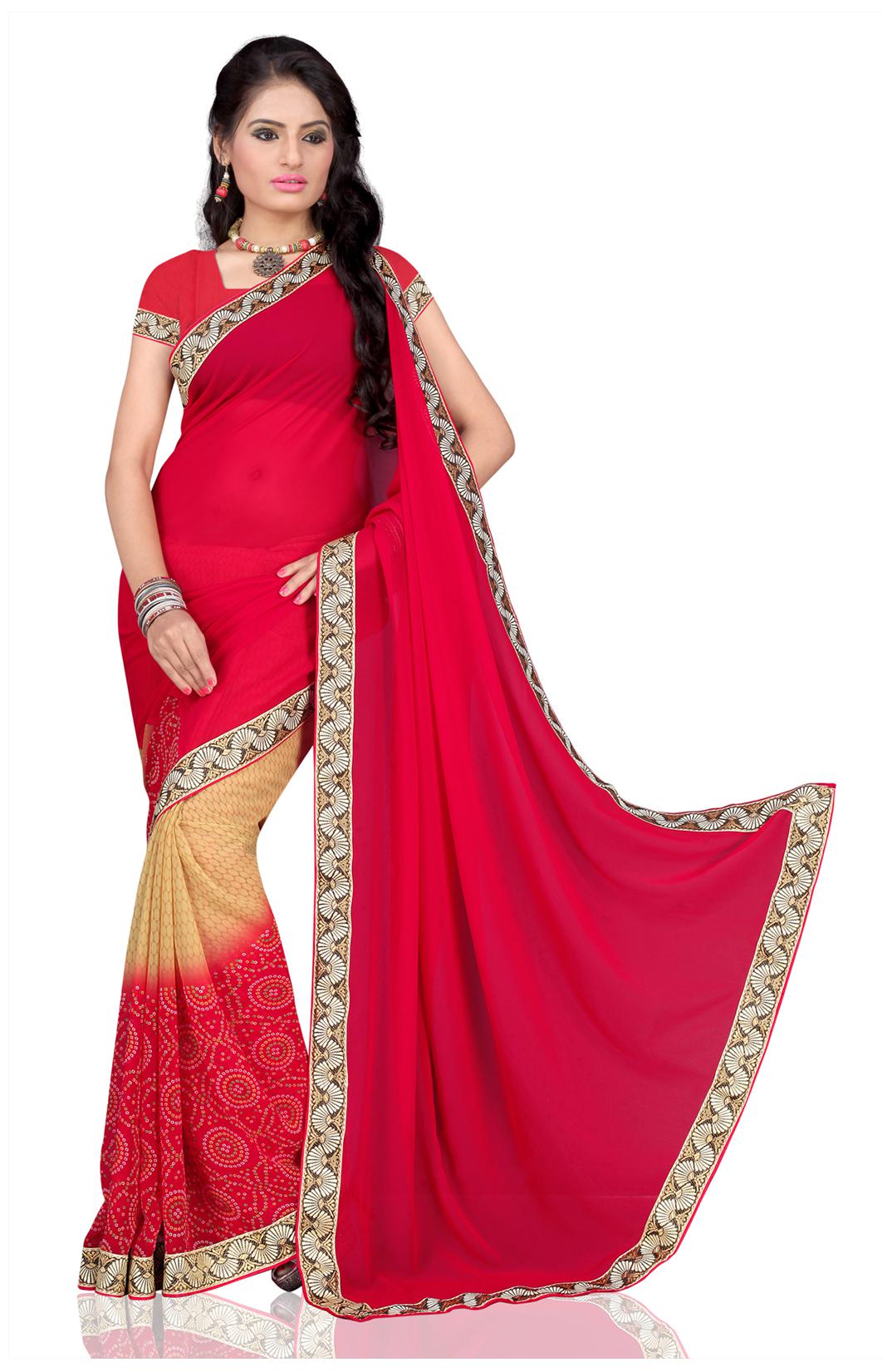 

Vardan Prints Red Georgette chiffon Saree