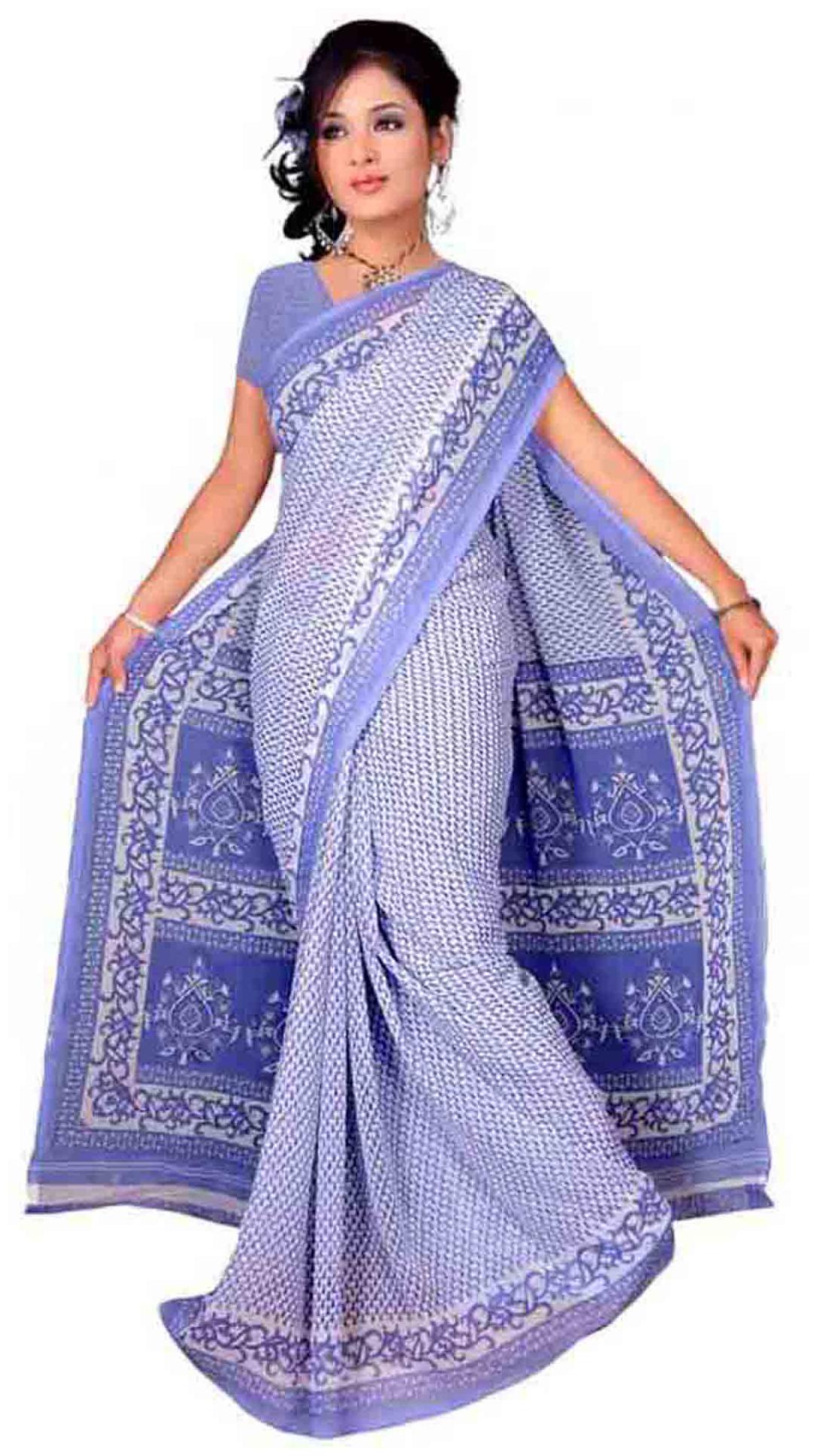 

Vardan Prints Blue Faux Georgette Saree