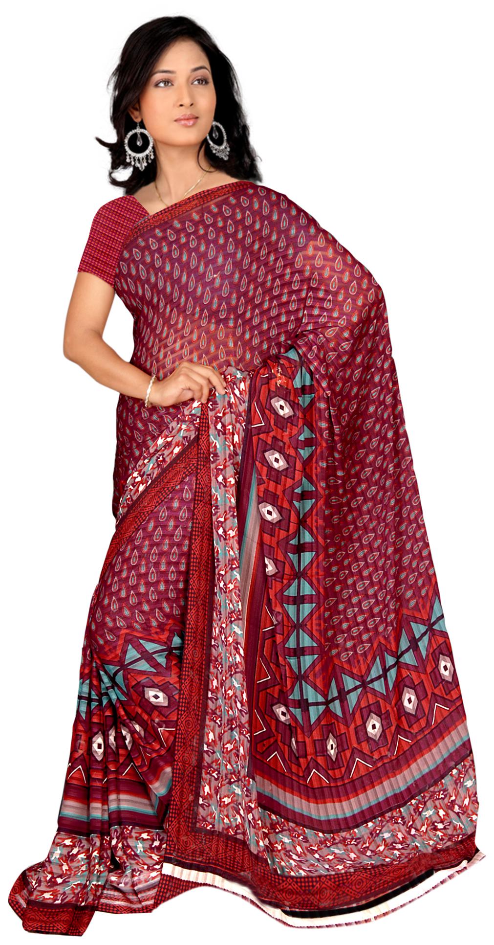 

Vardan Prints Maroon Georgette Saree