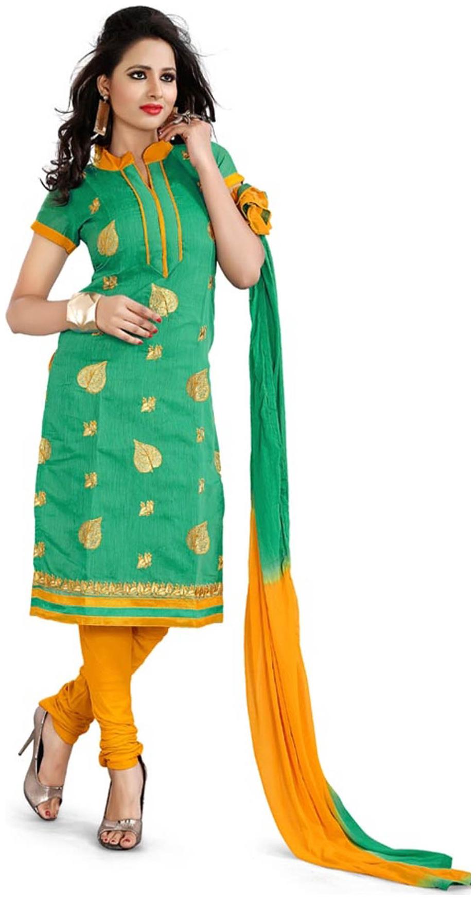 

Shree Vardhman Green Chanderi Dress Material