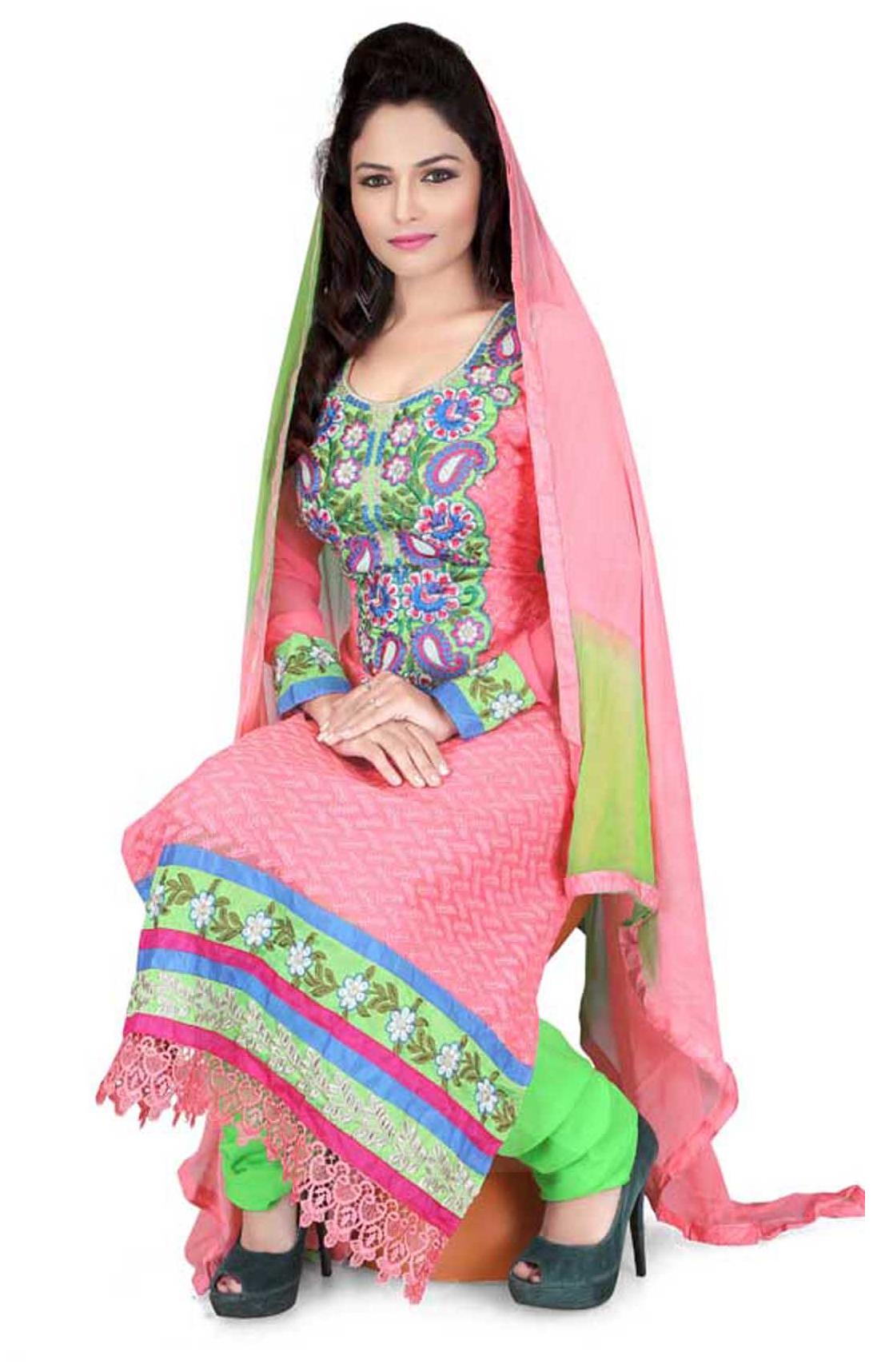 

Shree Vardhman Pink Georgette Dress Material