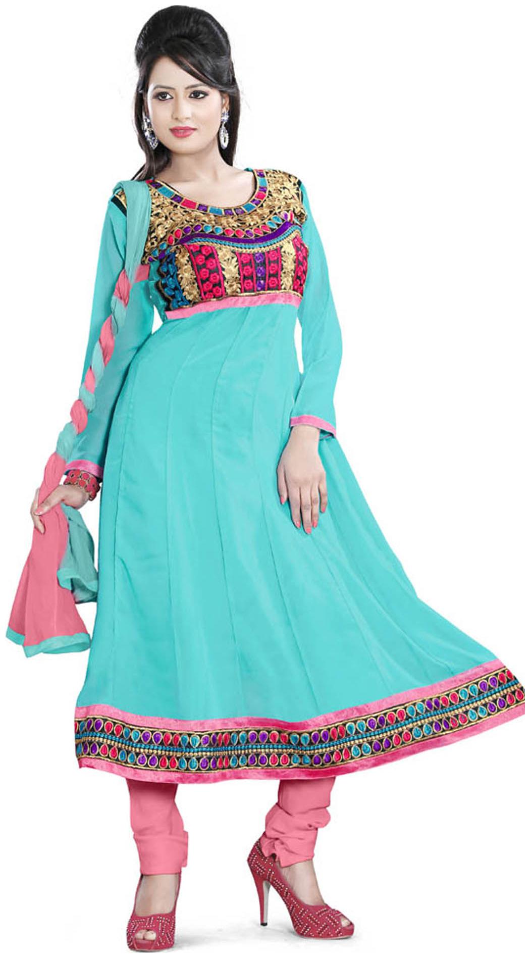 

Shree Vardhman Green Faux Georgette Dress Material