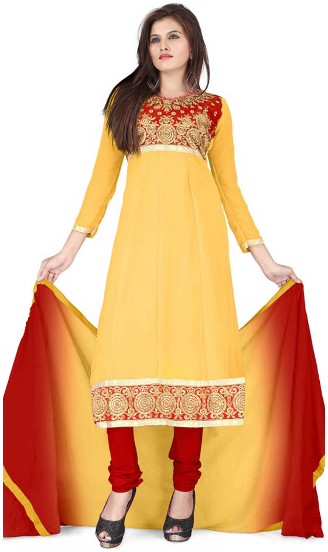 

Shree Vardhman Yellow Faux Georgette Dress Material