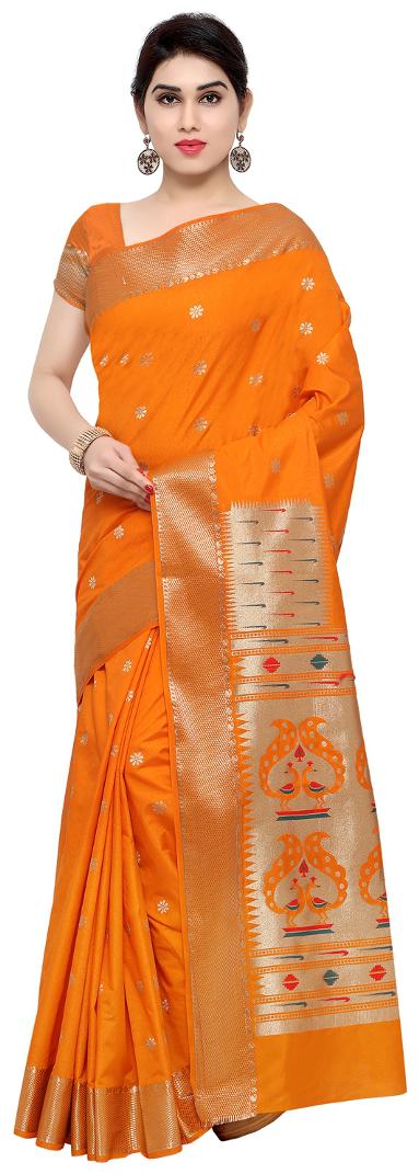 

Varkala Silk Sarees Woven Self Design Art Silk Paithani Saree-Orange-NYJB5012OR
