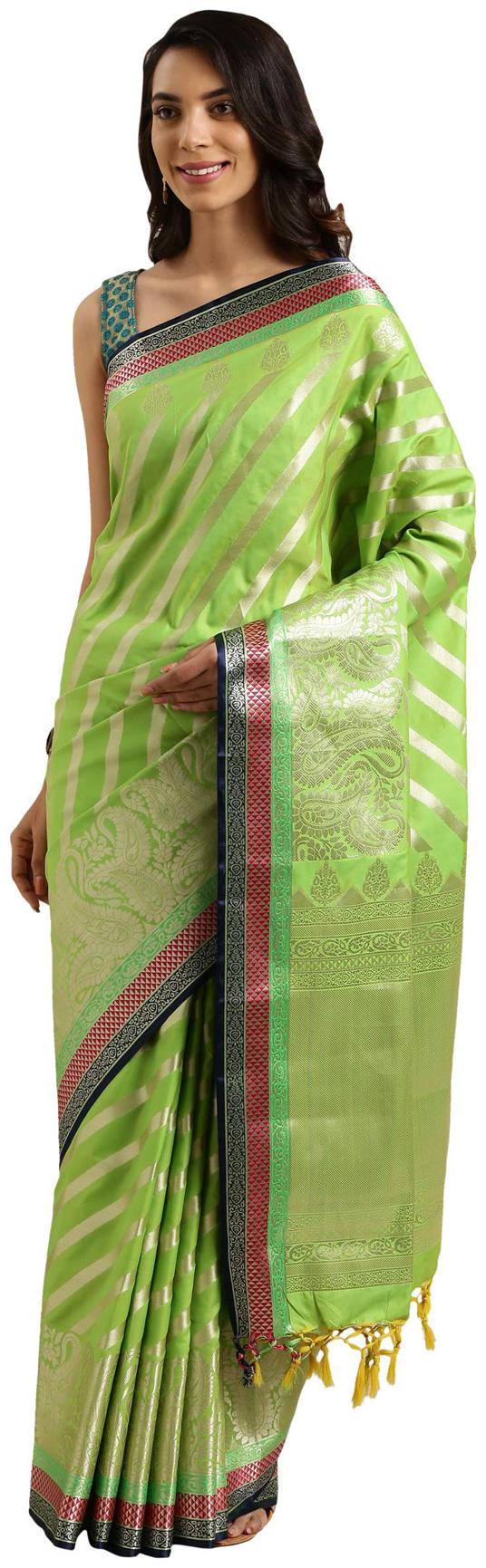 

Varkala Silk Sarees Silk Striped Green Saree