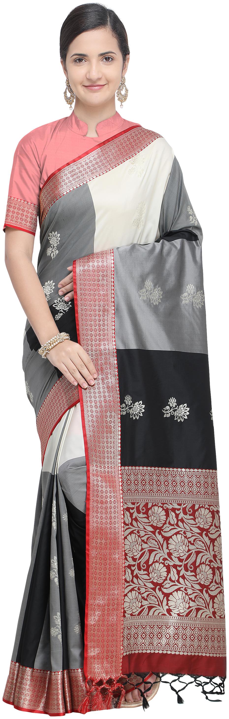 

Varkala Silk Sarees Multi Woven Banarasi Regular Saree With Blouse With blouse