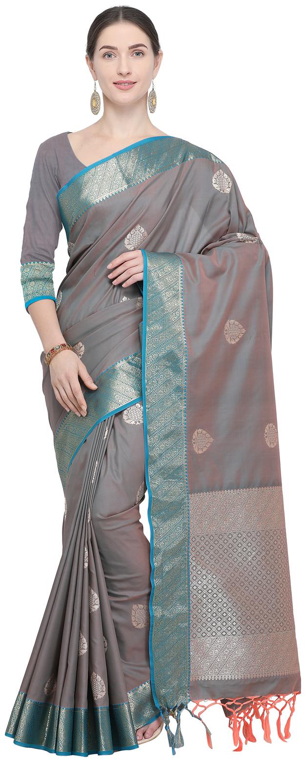 

Varkala Silk Sarees Black Woven Banarasi Regular Saree With Blouse With blouse