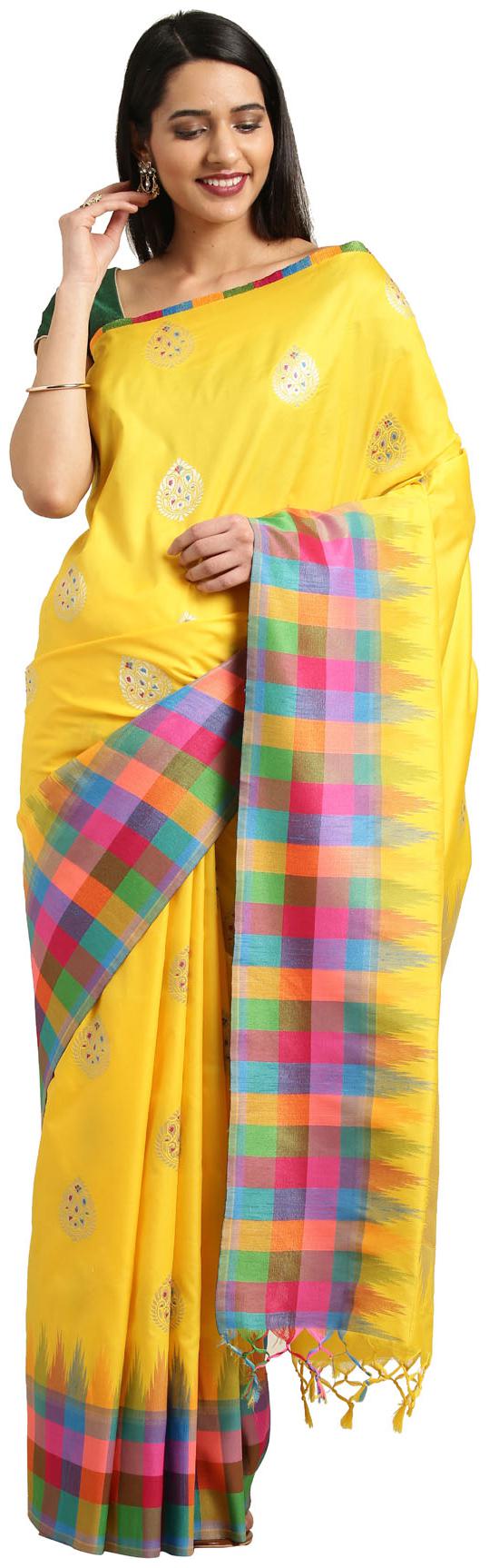 

Varkala Silk Sarees Silk Printed Yellow Saree