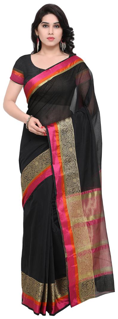

Varkala Silk Sarees Black Solid Banarasi Regular Saree With Blouse With blouse