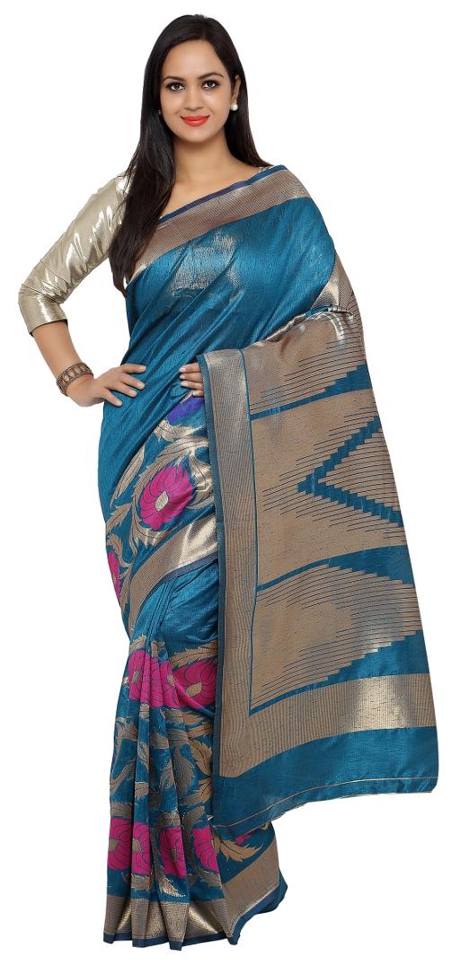 

VARKALA SILK SAREES Firozi Woven Cotton Silk Banarasi saree With Blouse Piece(TD1094FJ)