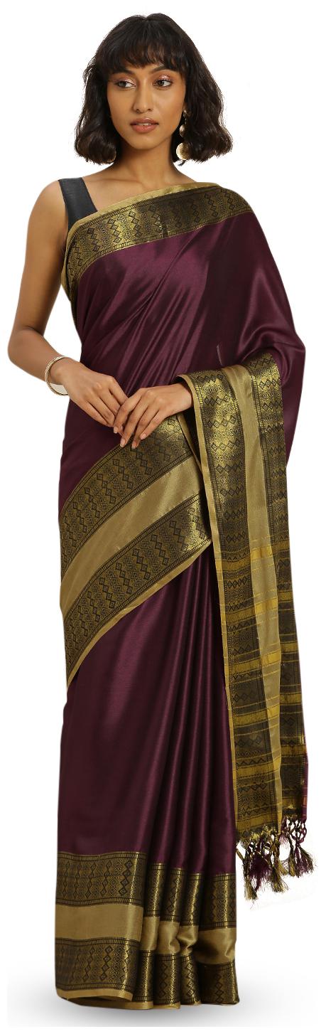 

Varkala Silk Sarees Bhagalpuri Purple Woven Silk Party Wear Saree