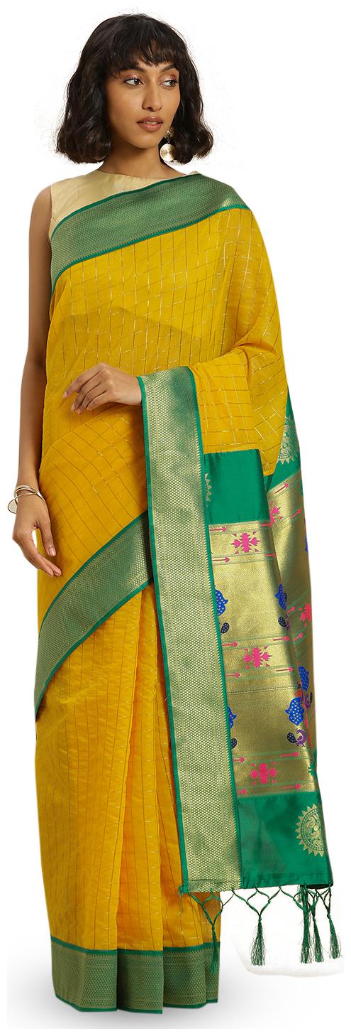 

Varkala Silk Sarees Paithani Gold Woven Cotton Blend Party Wear Saree