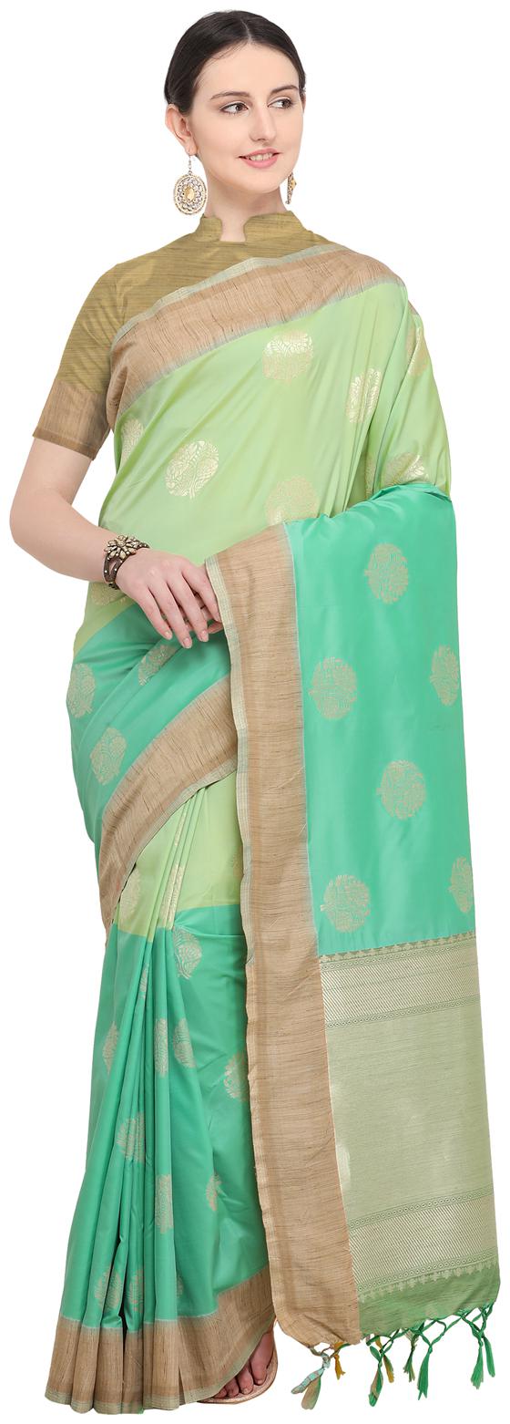 

Varkala Silk Sarees Green Woven Banarasi Regular Saree With Blouse With blouse