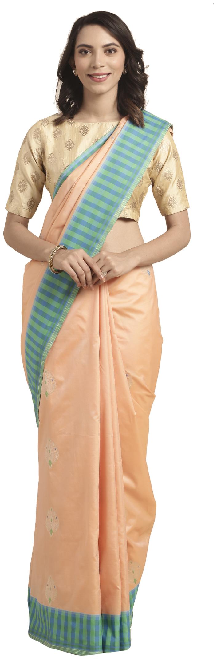 

Varkala Silk Sarees Silk Printed Peach Saree