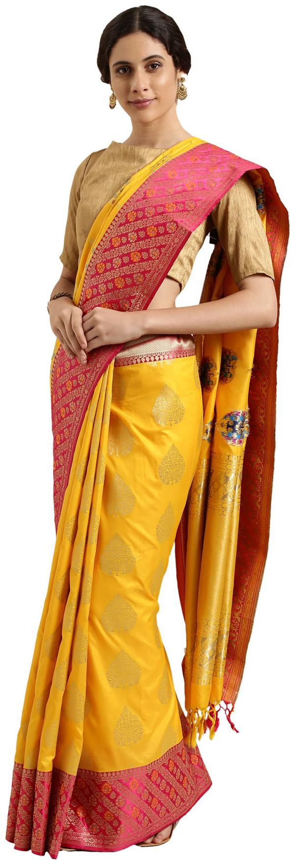 

Varkala Silk Sarees Silk Floral Yellow Saree