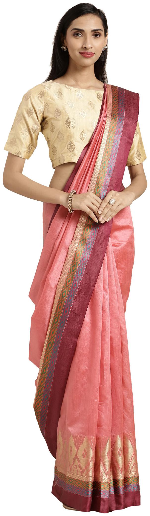 

Varkala Silk Sarees Pink Solid Banarasi Regular Saree With Blouse With blouse