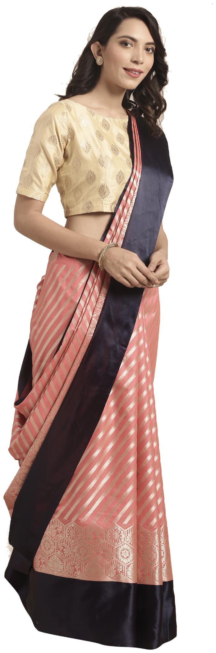 

Varkala Silk Sarees Silk Striped Peach Saree