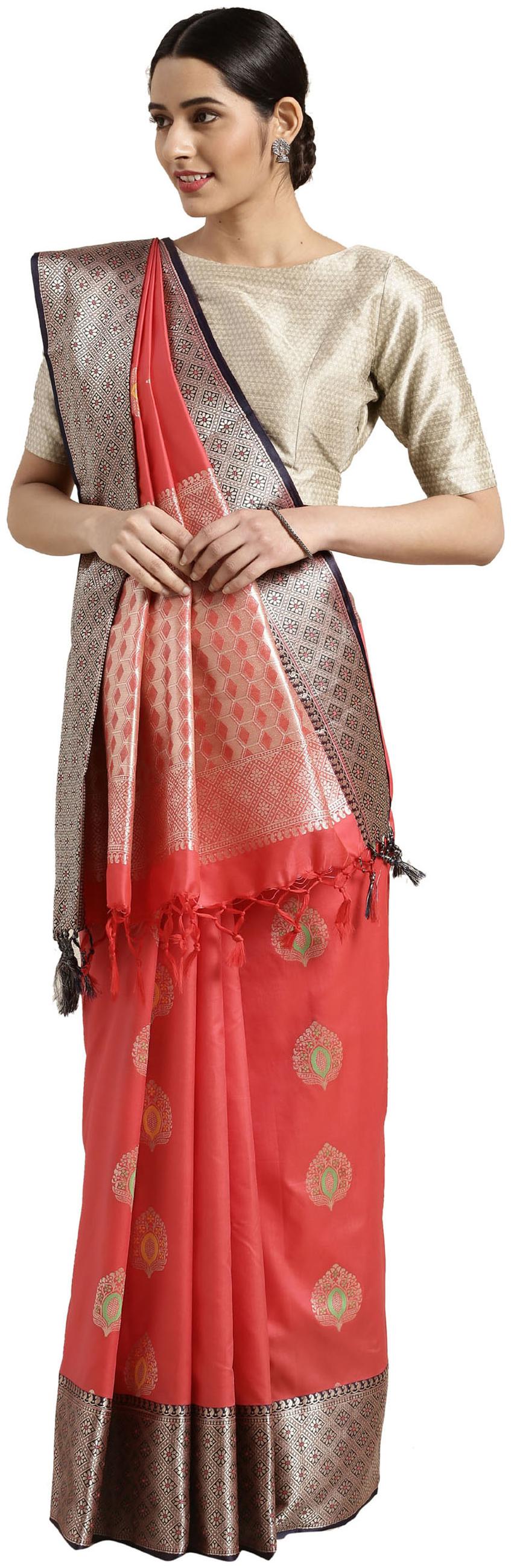 

Varkala Silk Sarees Women Kanjivaram Soft Katan Silk Saree Pink