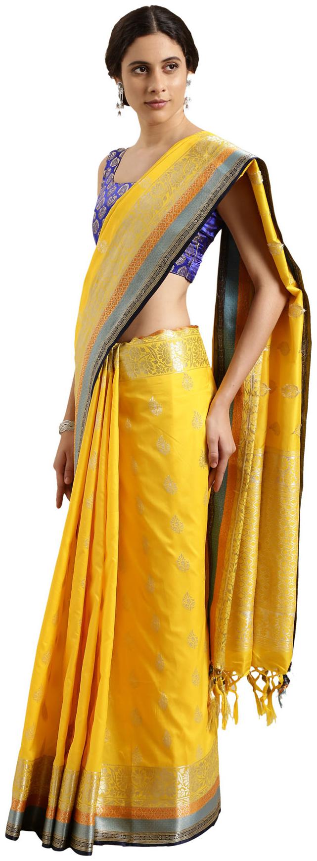 

Varkala Silk Sarees Silk Floral Yellow Saree