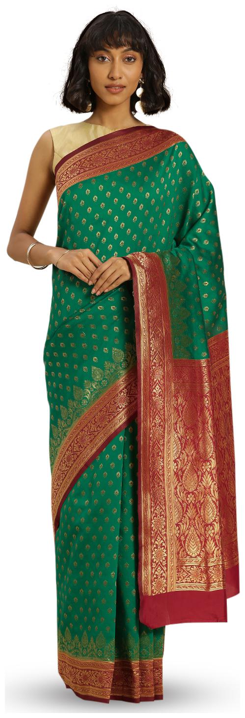 

Varkala Silk Sarees Banarasi Green Woven Silk Party Wear Saree