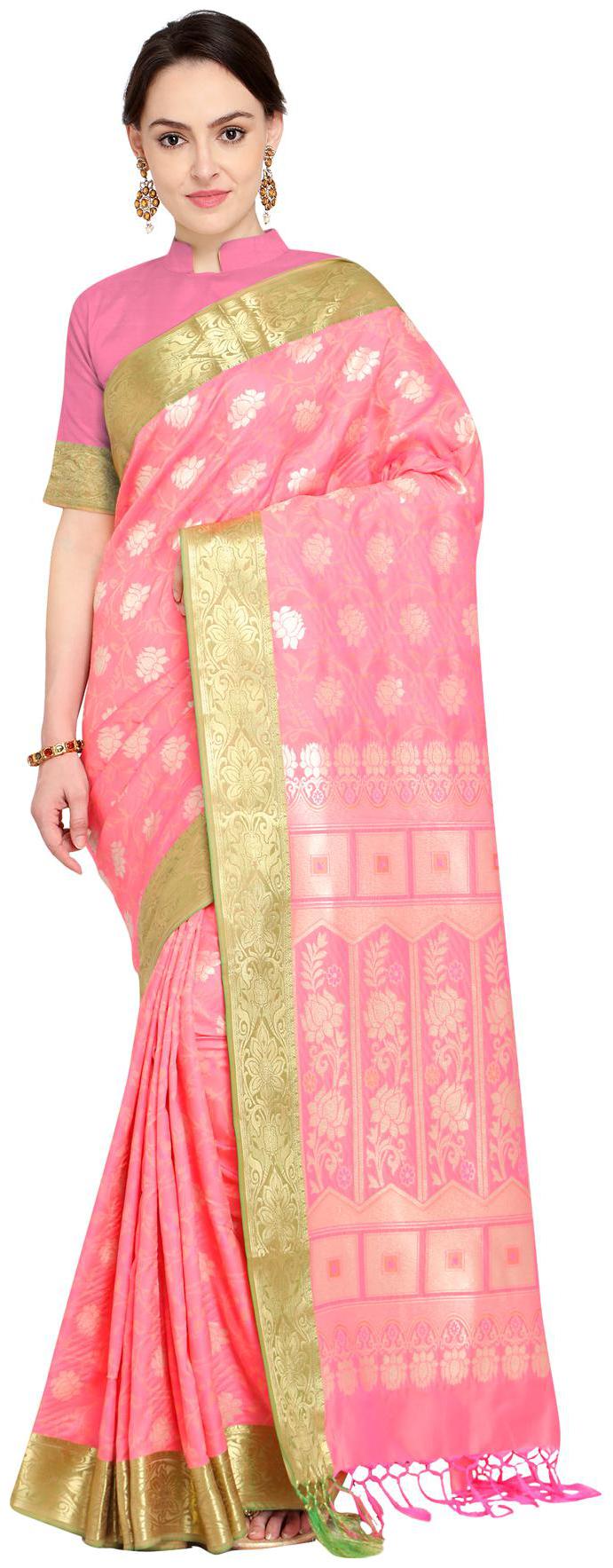 

Varkala Silk Sarees Pink Blended Katan Silk Zari Work Kanchipuram Silk Saree-D57A146