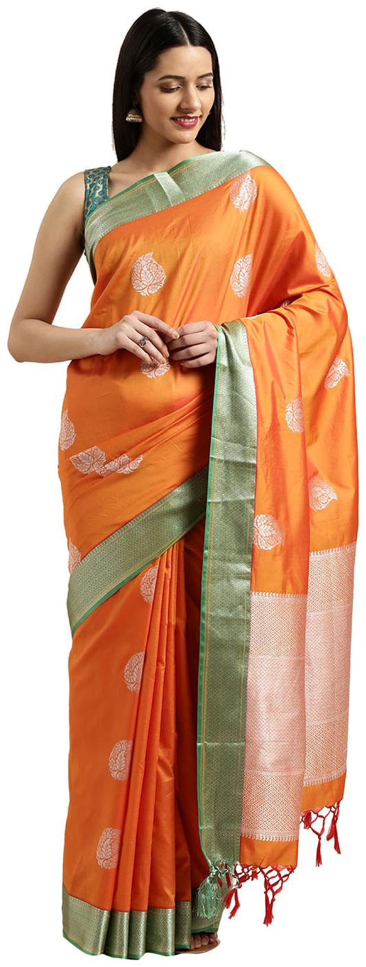 

Varkala Silk Sarees Silk Zari Work Party Universal Saree Orange