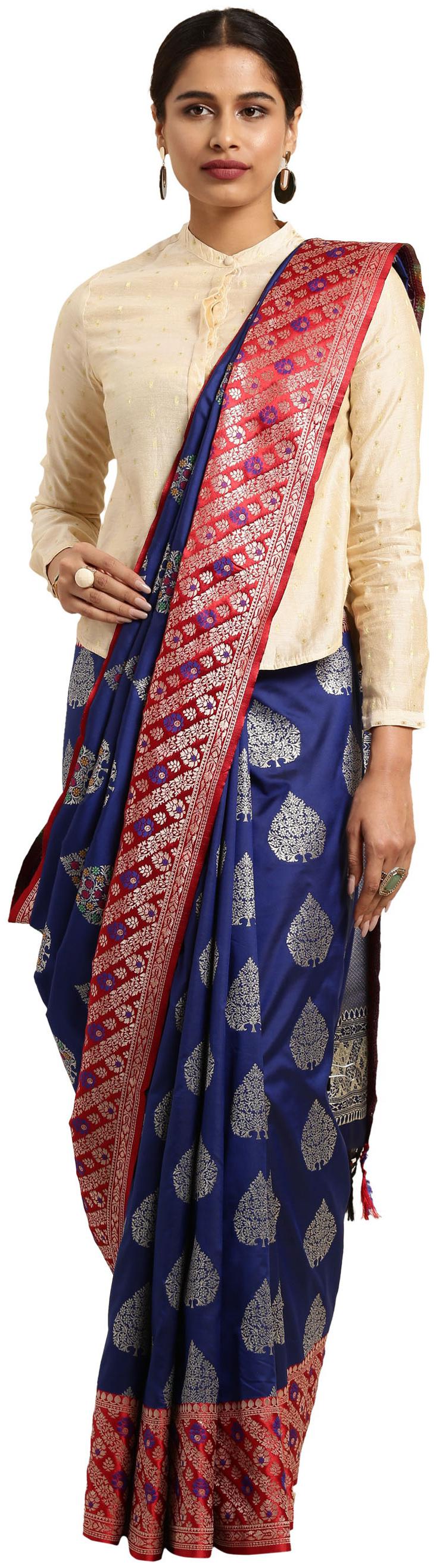 

Varkala Silk Sarees Women Kanjivaram Soft Katan Silk Saree Blue