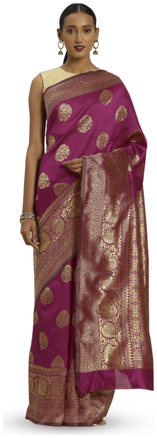 

Varkala Silk Sarees Banarasi Magenta Woven Silk Party Wear Saree