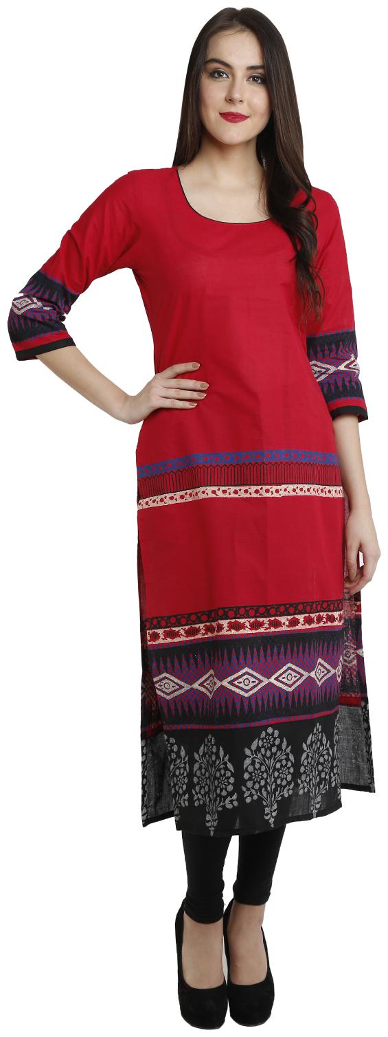

VARKHA FASHION Women Red Printed Straight Kurta