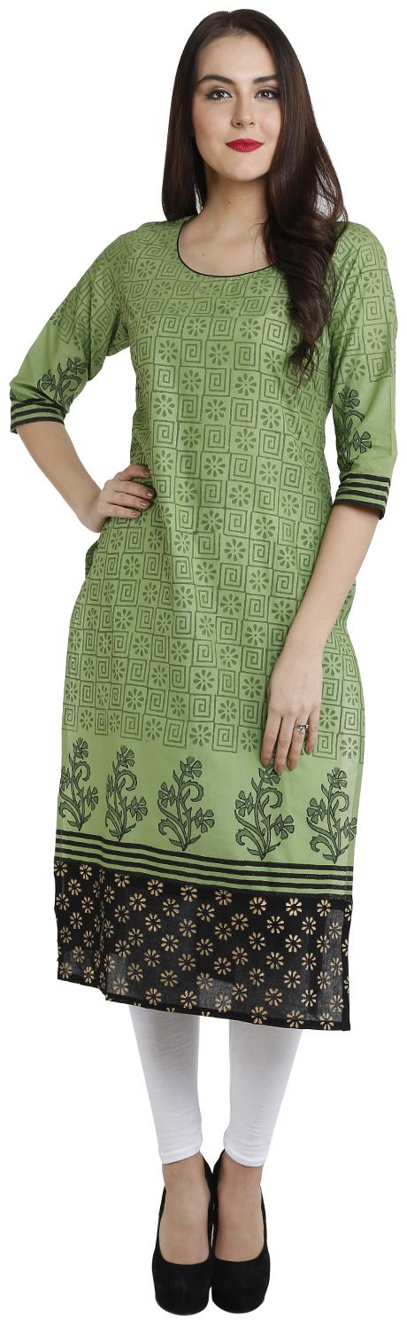 

VARKHA FASHION Women Green Floral Straight Kurta